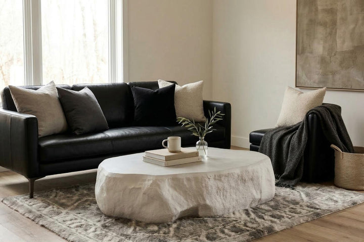 Quarry Coffee Table, Extra Large, White Glamstone by Phillips Collection — room setting