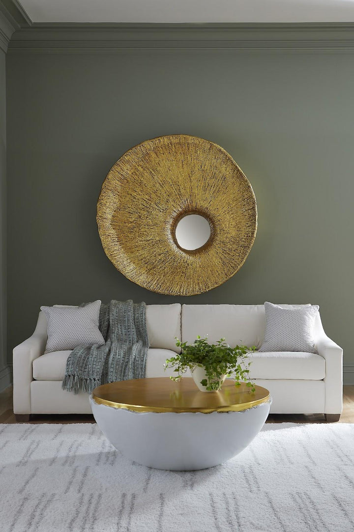 Broken Egg Coffee Table, White and Gold Leaf by Phillips Collection — room setting