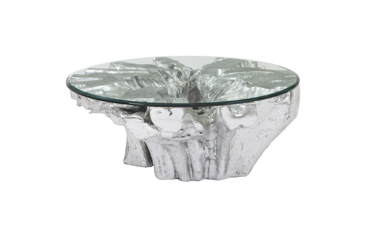 Abyss Cast Root Coffee Table With Glass, Silver Leaf by Phillips Collection — view 1