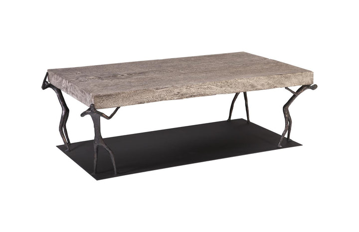 Atlas Coffee Table, Chamcha Wood, Gray Stone Finish, Metal by Phillips Collection — view 1