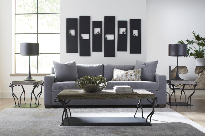 Atlas Coffee Table, Chamcha Wood, Gray Stone Finish, Metal by Phillips Collection — room setting