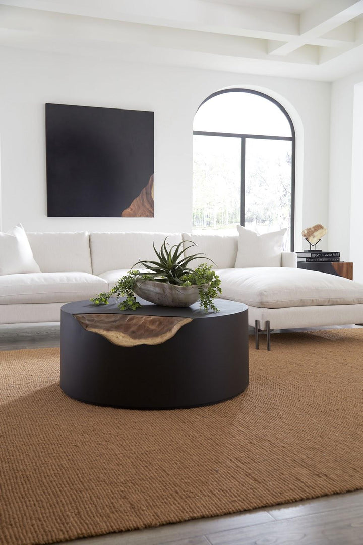 Cornered Coffee Table, Natural, Iron, Round by Phillips Collection — room setting