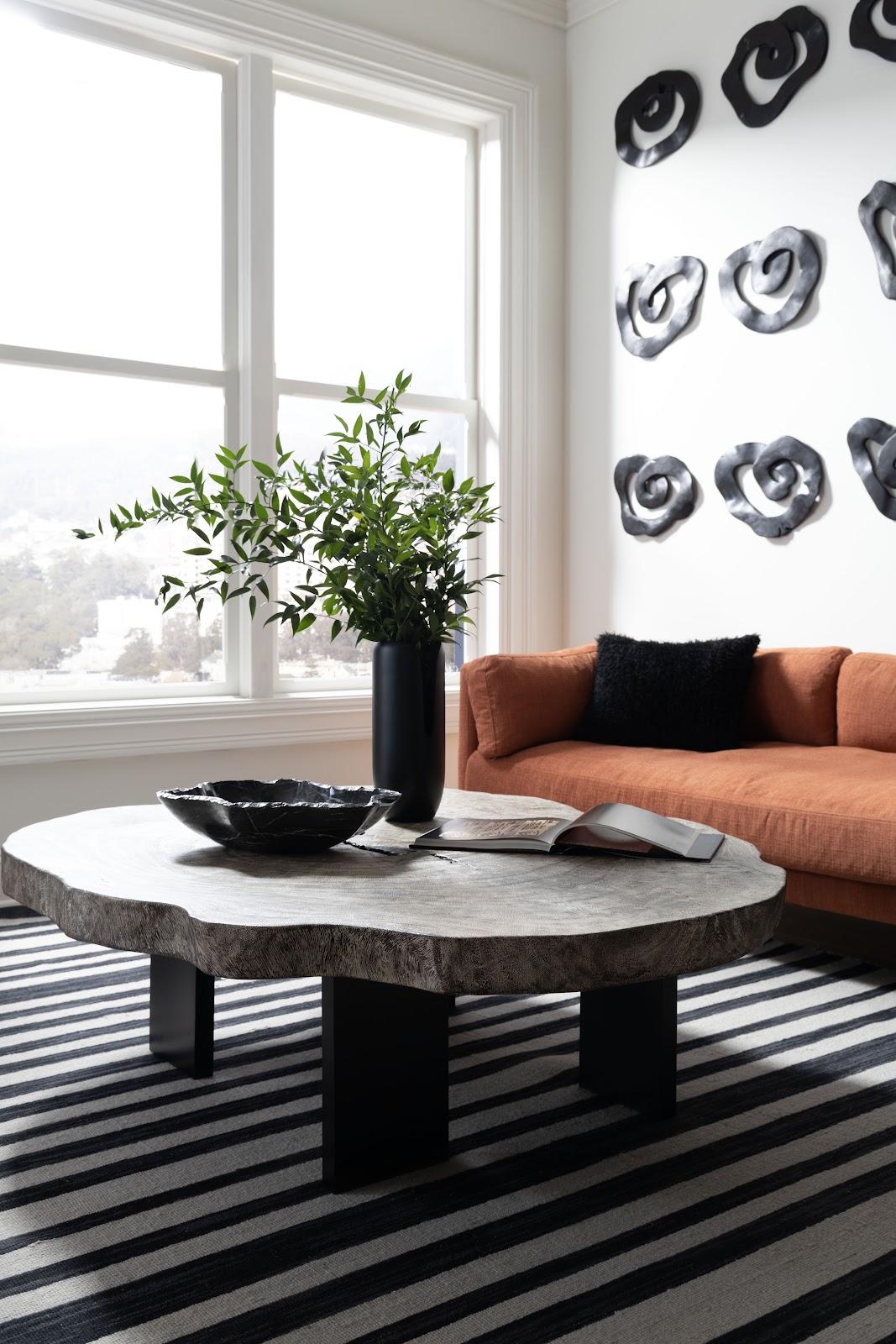 Floating Coffee Table with Black Legs, Gray Stone, Size Varies by Phillips Collection — room setting
