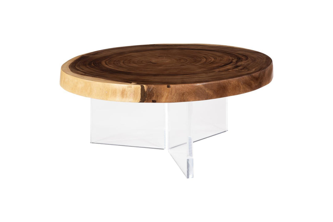 Floating Round Coffee Table With Acrylic Legs, Natural by Phillips Collection — view 1