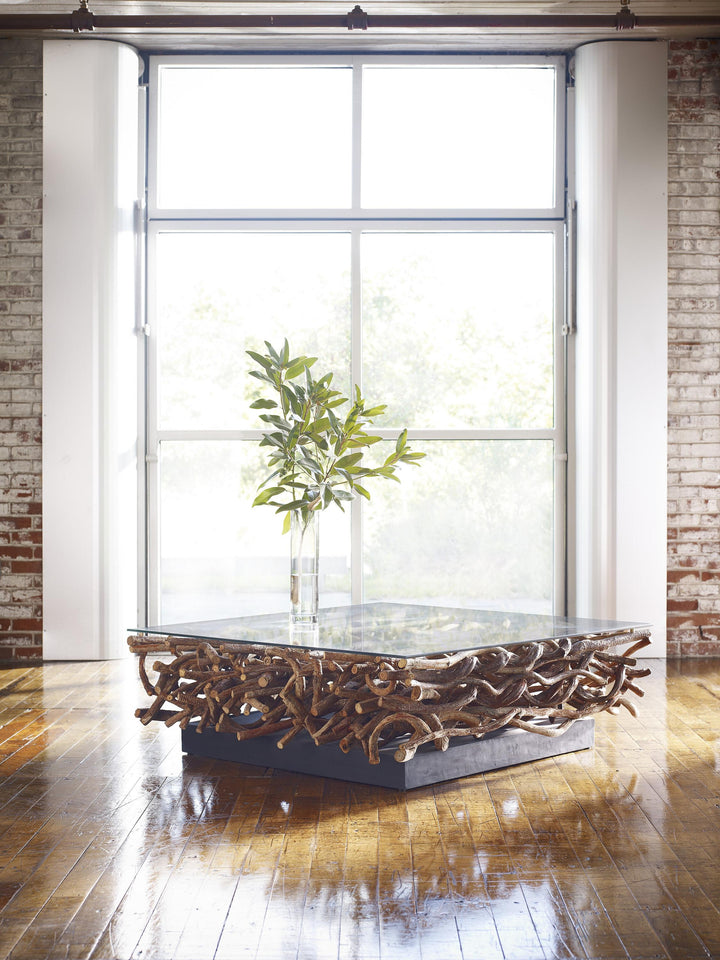 Vine Coffee Table, with Glass by Phillips Collection — room setting
