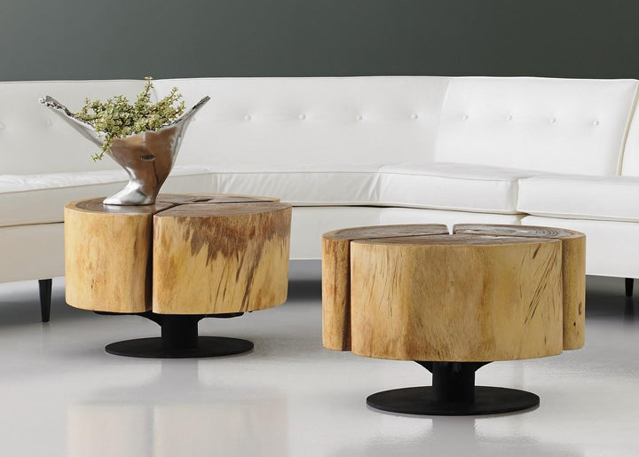 Clover Coffee Table, Chamcha Wood, Natural Finish, Metal Base by Phillips Collection — room setting