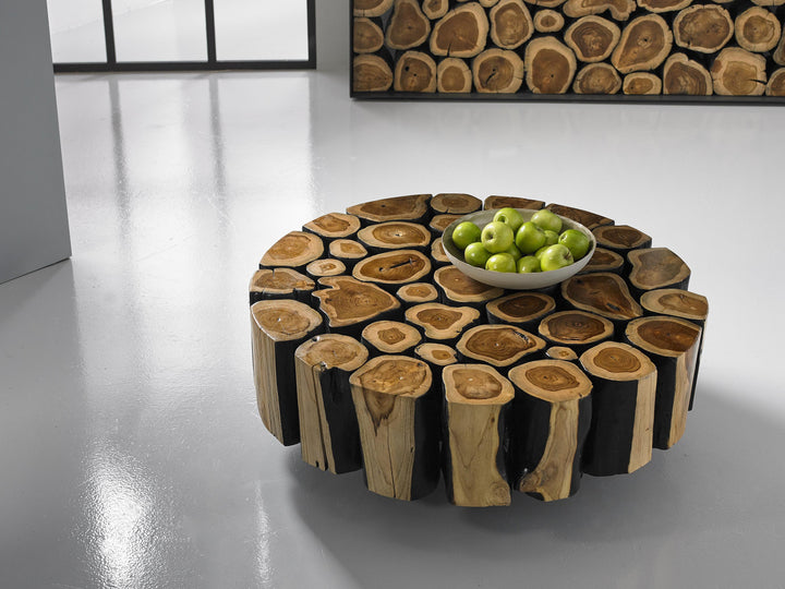 Boscage Coffee Table on Black Metal Legs, Round by Phillips Collection — room setting