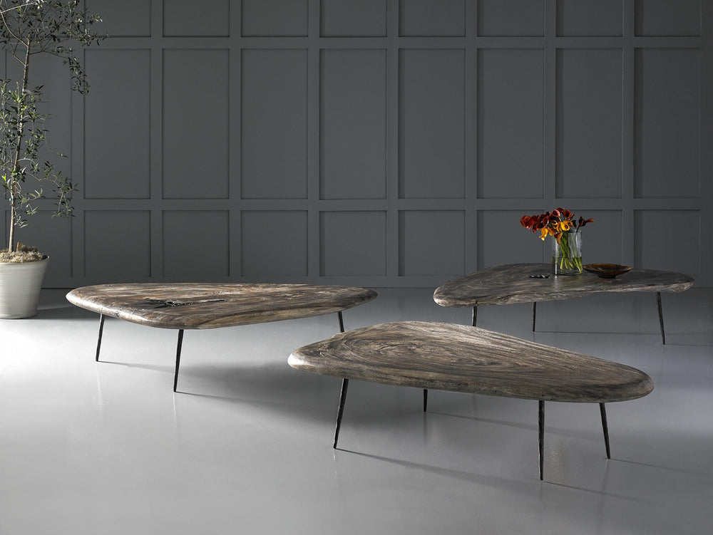 Skipping Stone Coffee Table, Brown Stone, Forged Legs by Phillips Collection — room setting