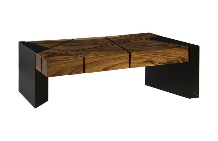 Criss Cross Coffee Table on Black Iron Legs, Chamcha Wood by Phillips Collection — view 1