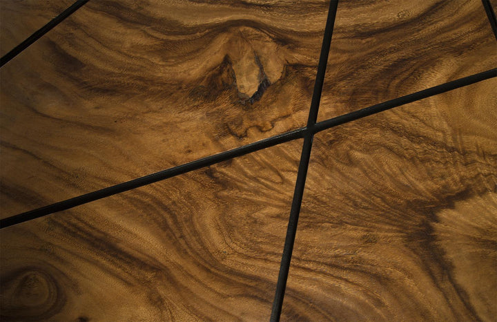 Criss Cross Coffee Table on Black Iron Legs, Chamcha Wood by Phillips Collection — view 3