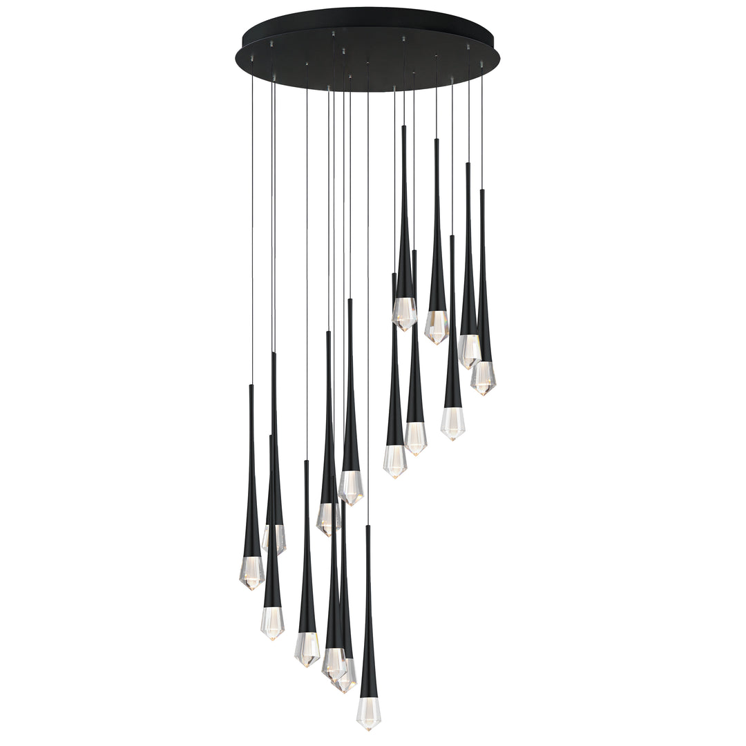 Pierce 16-Light LED Chandelier by ET2 Lighting in Black, front view