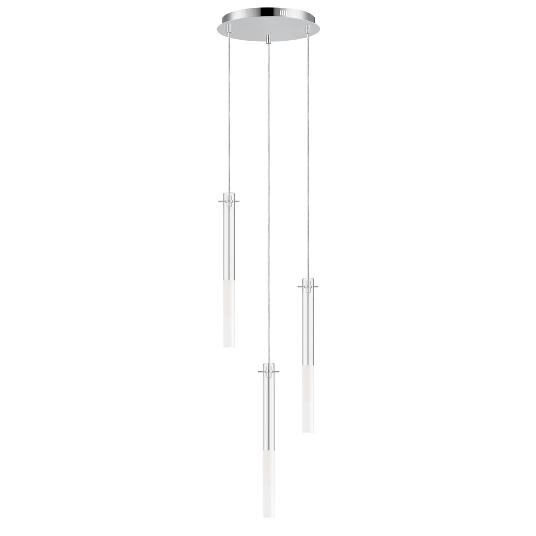 Pipette 3-Light LED Pendant by ET2 Lighting in Polished Chrome, front view
