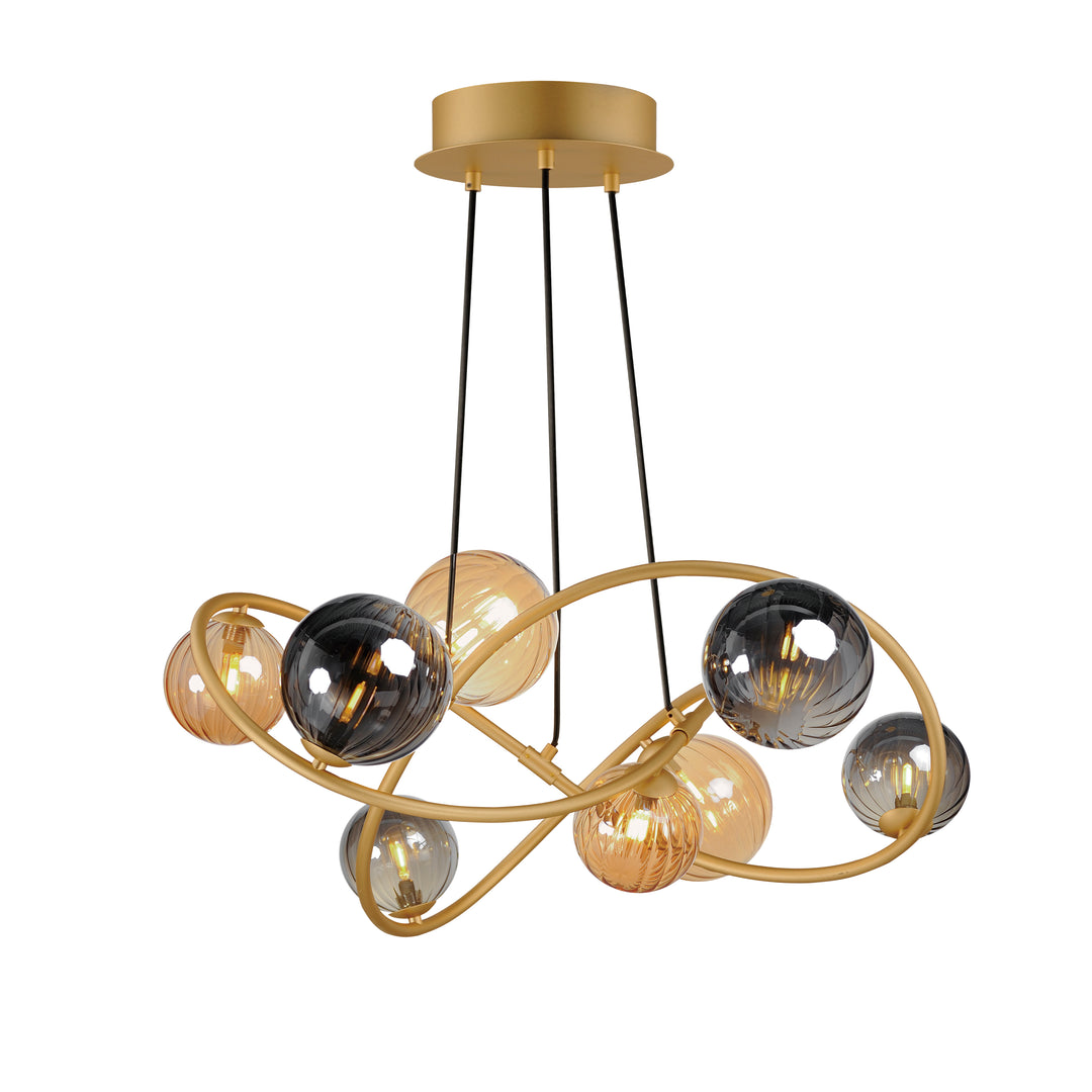 Planetary 8-Light LED Chandelier by ET2 Lighting in Gold, front view