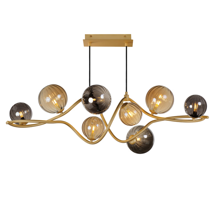 Planetary 8-Light LED Linear Pendant by ET2 Lighting in Gold, front view