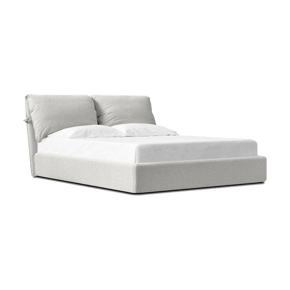 Plume upholstered bed by Mobital in oat tweed on a white background