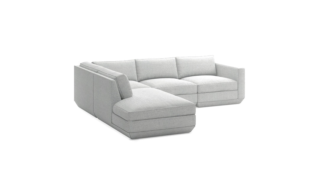 Podium Modular 4PC Lounge Sectional A in Bayview Silver on white background