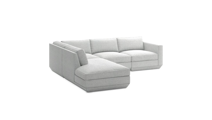 Podium Modular 4PC Lounge Sectional A in Bayview Silver on white background