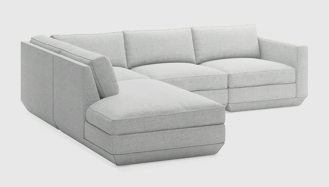 Podium Modular 4PC Lounge Sectional A in Bayview Silver, left facing