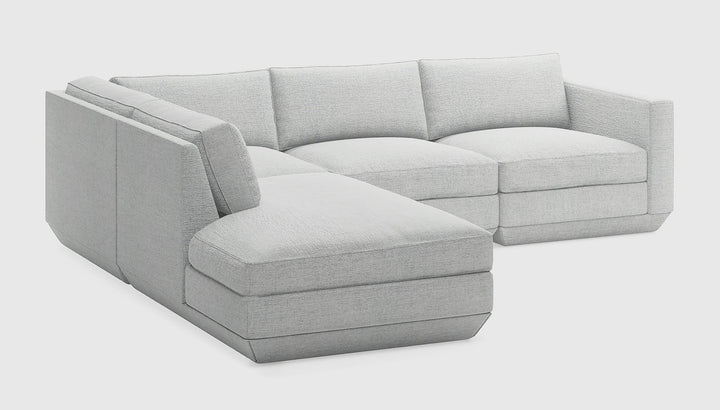 Podium Modular 4PC Lounge Sectional A in Bayview Silver, left facing