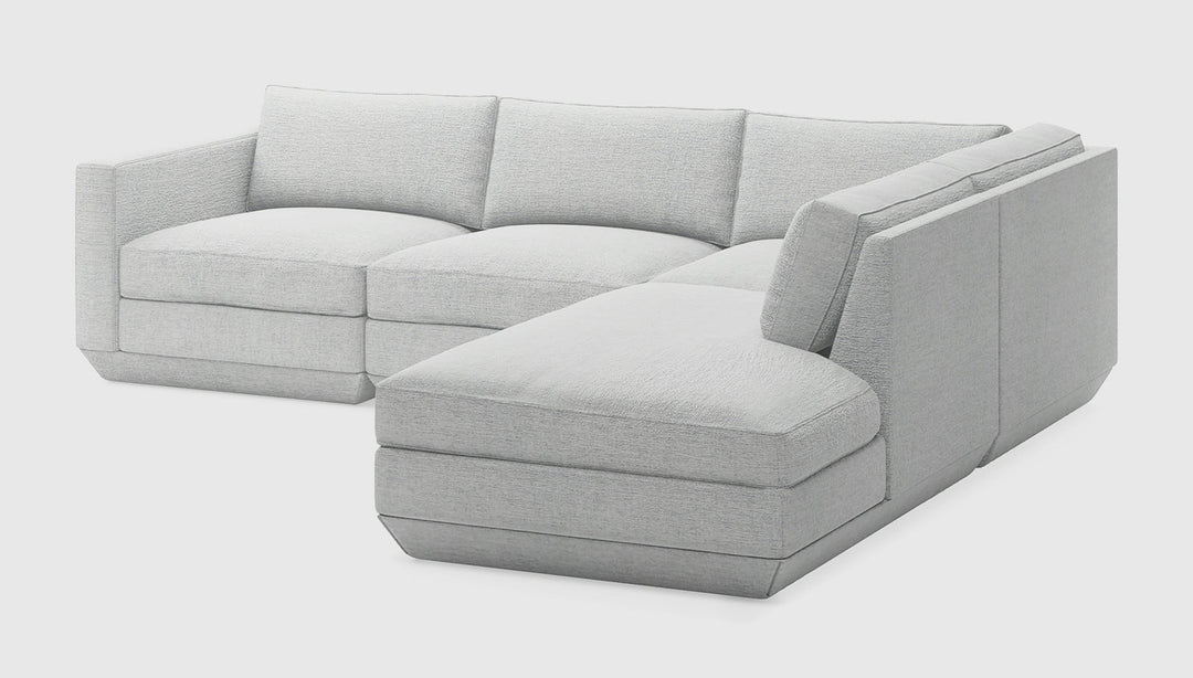 Podium 4PC Lounge Sectional in Bayview Silver, right facing