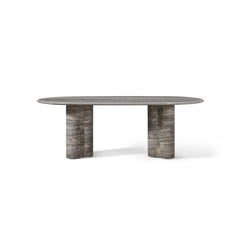 Porto Travertine Pill Dining Table 84" by Harbour in Travertine Grey