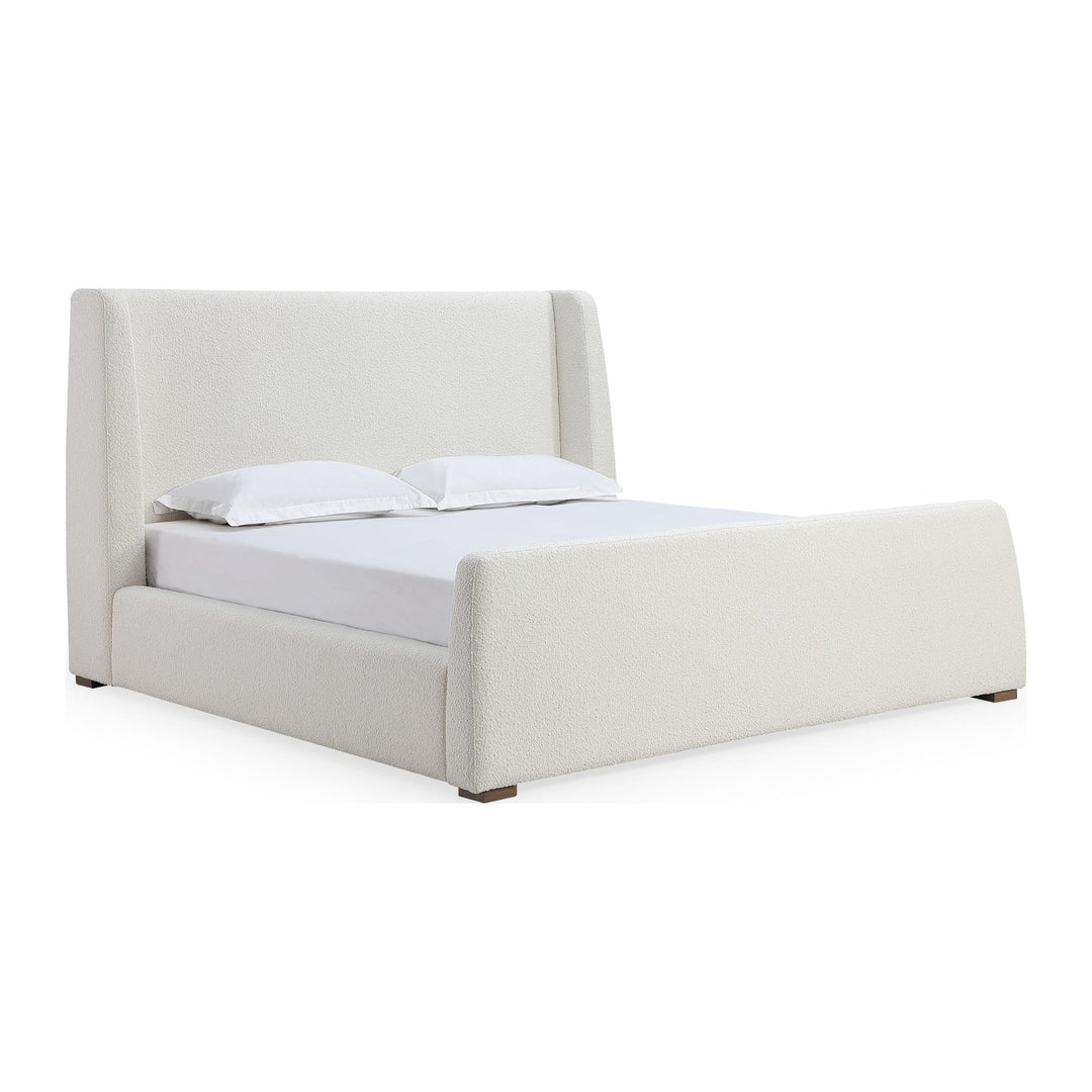 Presley Upholstered Wingback Platform Bed by Modus in Cottage Cheese Boucle — white background, angled view