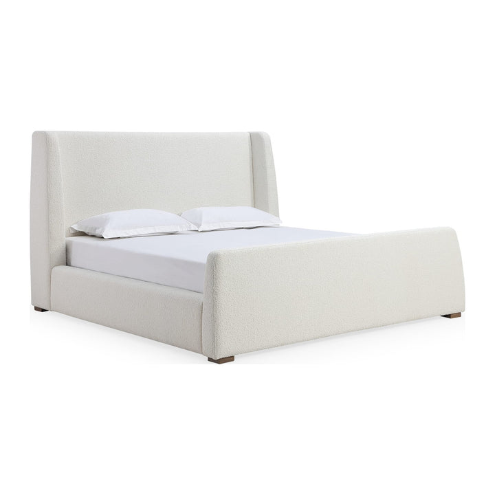 Presley Upholstered Wingback Platform Bed by Modus in Cottage Cheese Boucle — white background, angled view