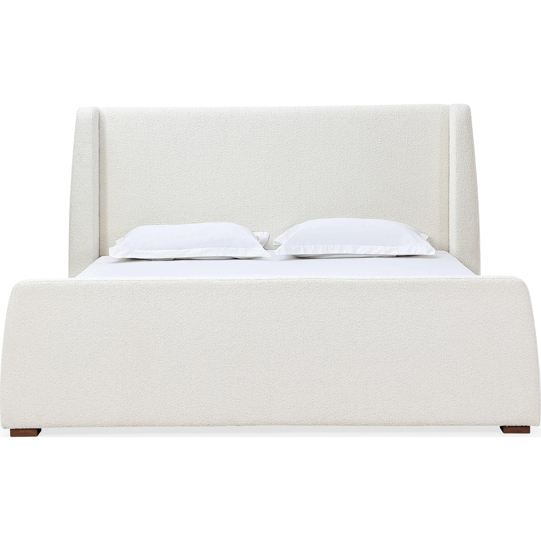 Presley Upholstered Wingback Platform Bed in Cottage Cheese Boucle — white background, front view