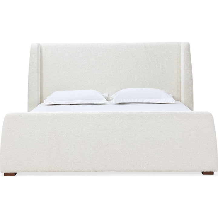 Presley Upholstered Wingback Platform Bed in Cottage Cheese Boucle — white background, front view