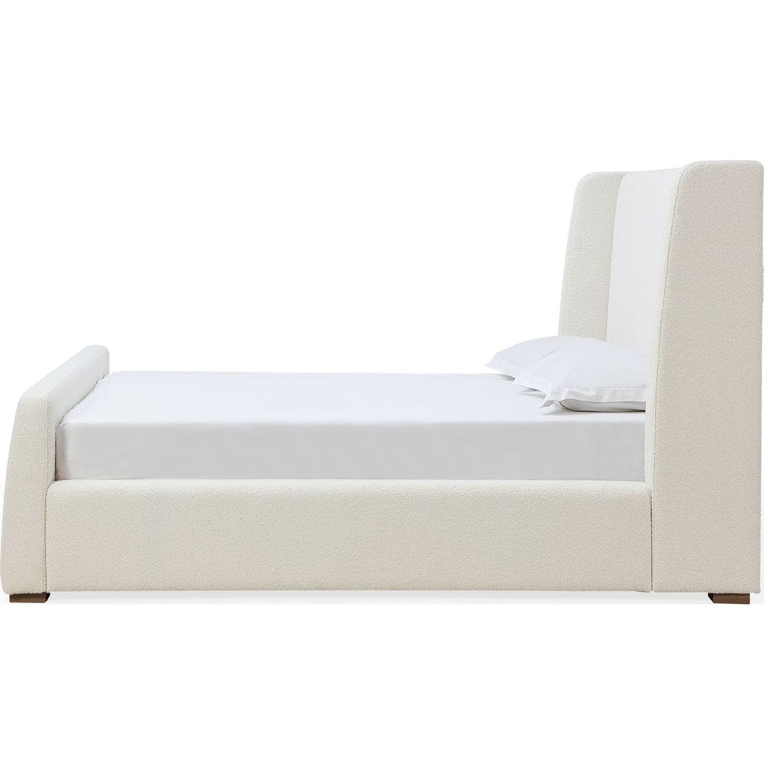 Presley Upholstered Wingback Platform Bed in Cottage Cheese Boucle — white background, side profile