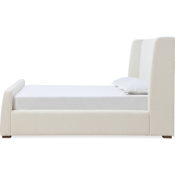 Presley Upholstered Wingback Platform Bed in Cottage Cheese Boucle — white background, side profile