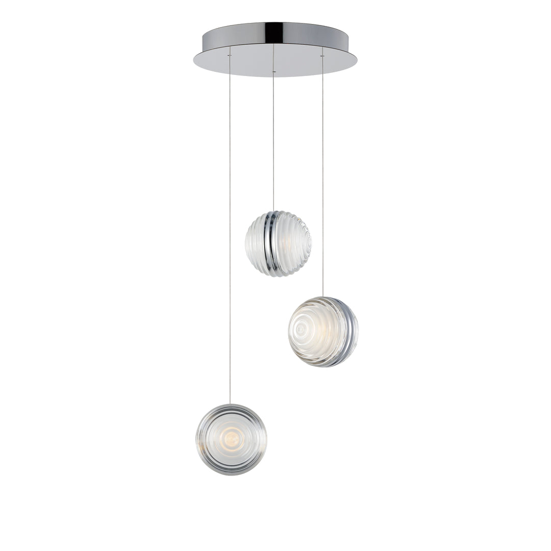 Pulse 3-Light LED Pendant by ET2 Lighting in Polished Chrome, front view