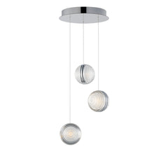 Pulse 3-Light LED Pendant by ET2 Lighting in Polished Chrome, front view