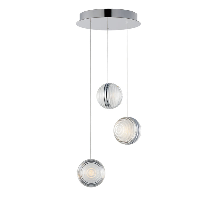 Pulse 3-Light LED Pendant by ET2 Lighting in Polished Chrome, front view