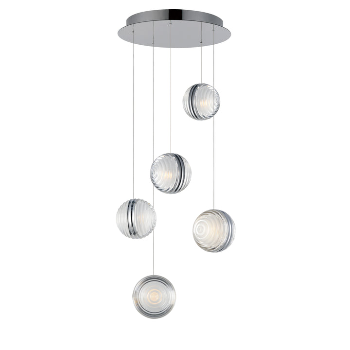 Pulse 5-Light LED Pendant by ET2 Lighting in Polished Chrome, front view