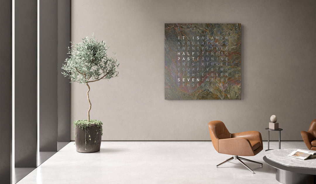 QLOCKTWO EARTH 180 Glintscape in a gallery living space