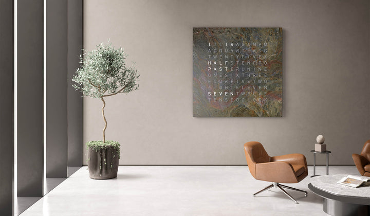 QLOCKTWO EARTH 180 Glintscape in a gallery living space