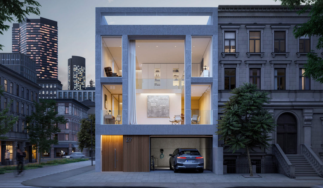 QLOCKTWO EARTH 180 Platinum on a townhouse facade wall