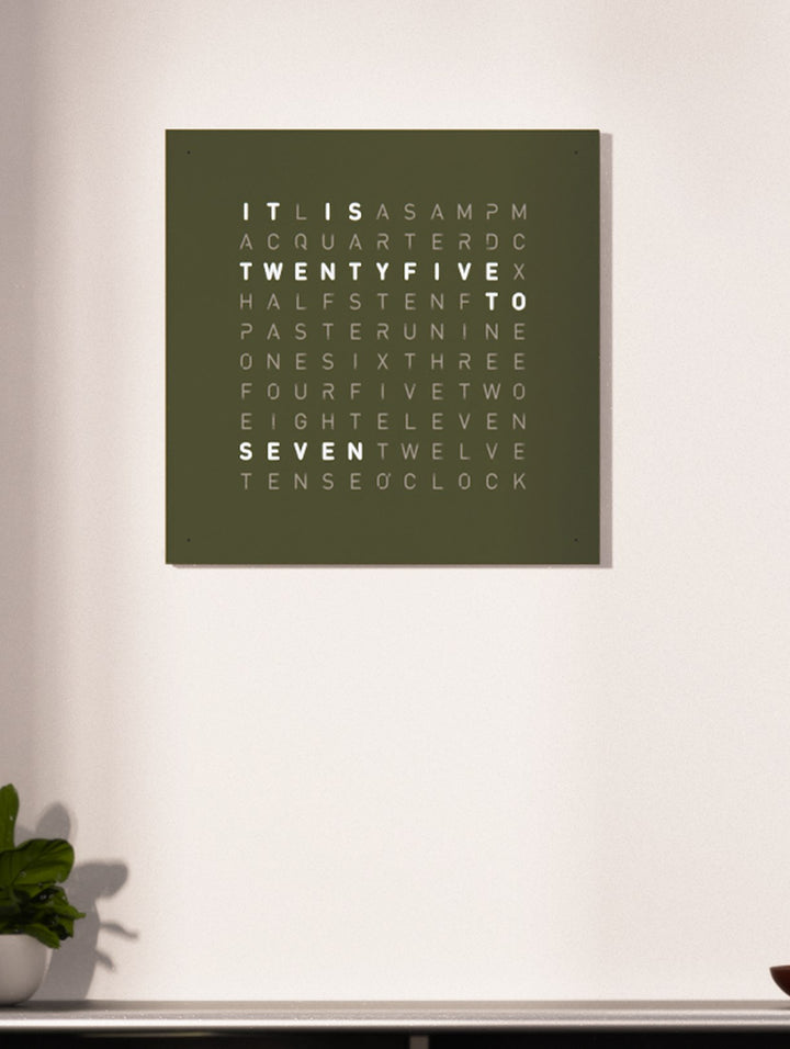 QLOCKTWO EARTH 45 Olive in a living room