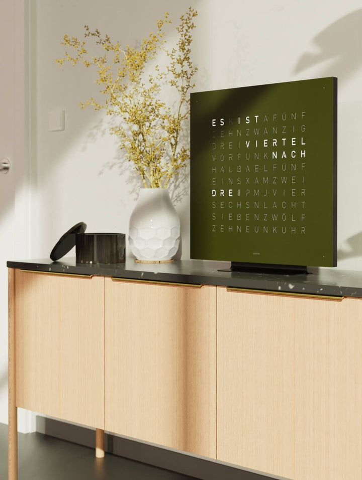 QLOCKTWO EARTH 45 Olive on the stand