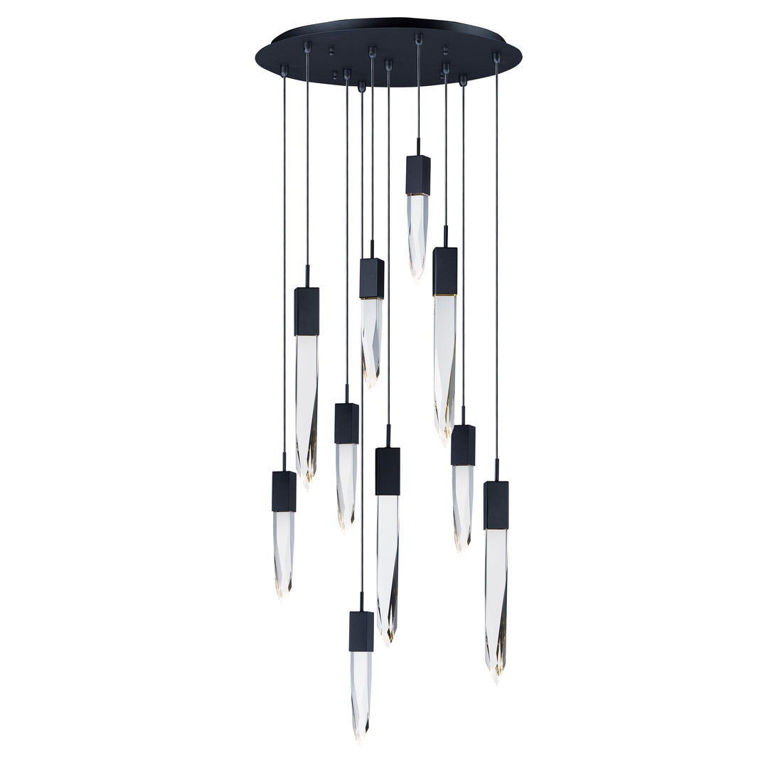 Quartz 10-Light LED Pendant by ET2 Lighting in Black, front view