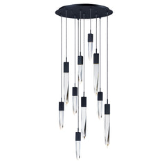 Quartz 10-Light LED Pendant by ET2 Lighting in Black, front view