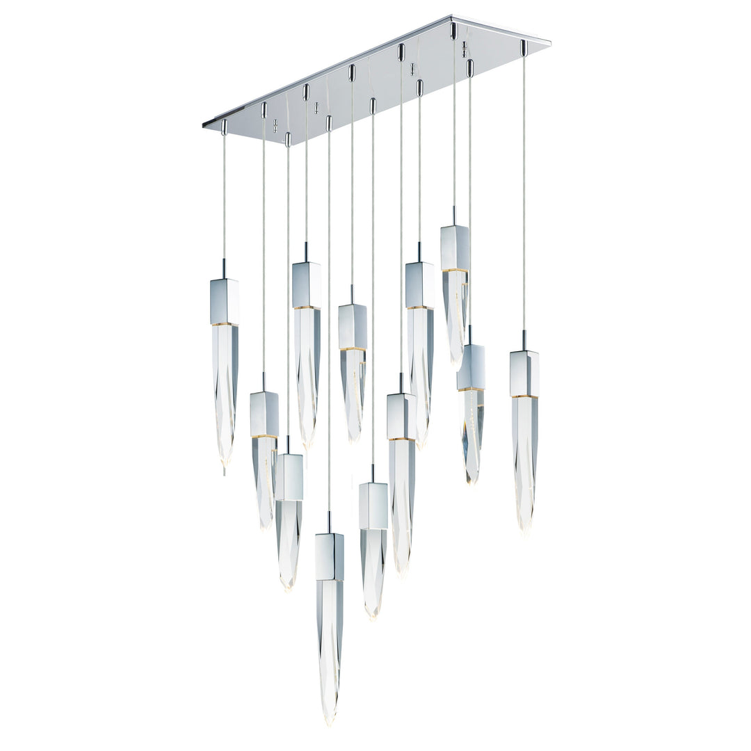 Quartz 12-Light LED Pendant by ET2 Lighting in Polished Chrome, front view