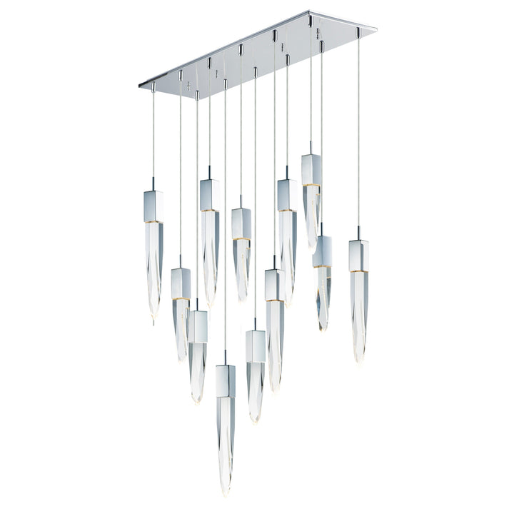 Quartz 12-Light LED Pendant by ET2 Lighting in Polished Chrome, front view