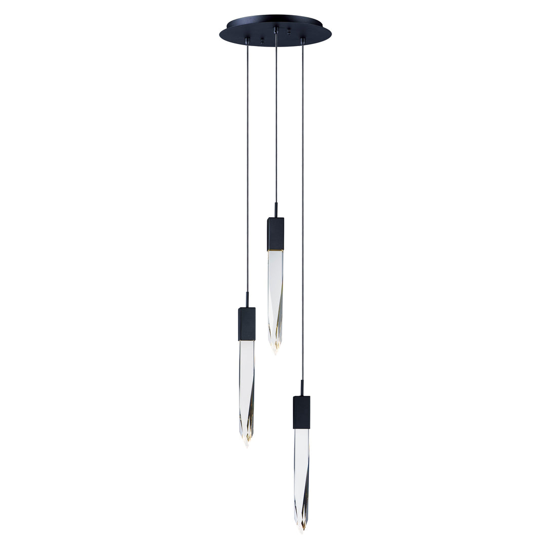 Quartz 3-Light LED Pendant by ET2 Lighting in Black, front view