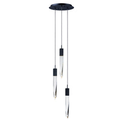 Quartz 3-Light LED Pendant by ET2 Lighting in Black, front view