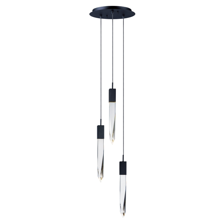 Quartz 3-Light LED Pendant by ET2 Lighting in Black, front view