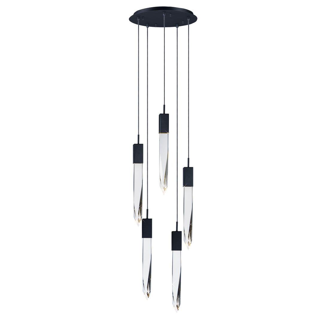 Quartz 5-Light LED Pendant by ET2 Lighting in Black, front view