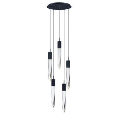 Quartz 5-Light LED Pendant by ET2 Lighting in Black, front view