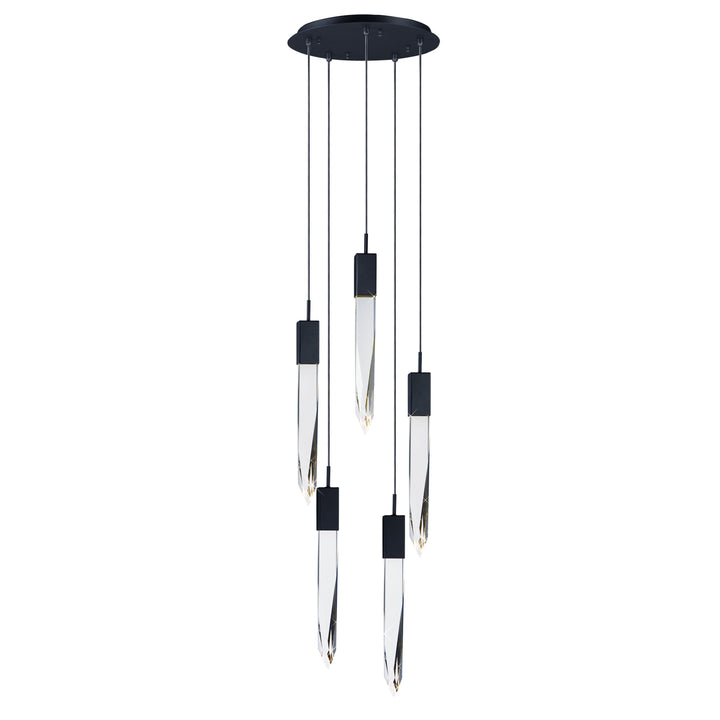 Quartz 5-Light LED Pendant by ET2 Lighting in Black, front view